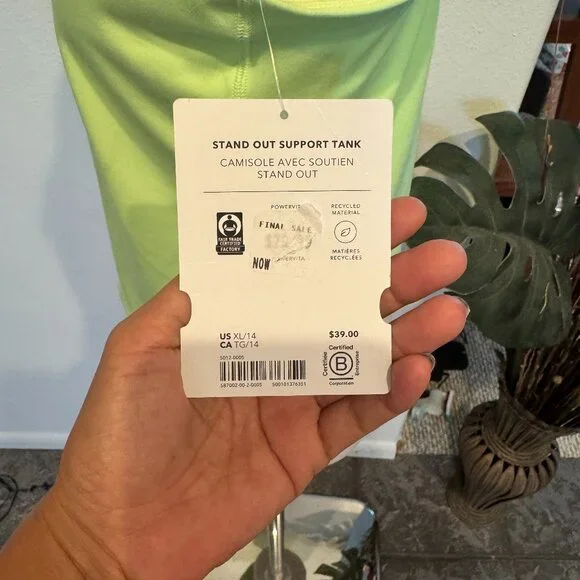 Athleta Girl NWT Stand Out Support Tank XL 14 Lime Green $39 Activewear - Picture 6 of 8